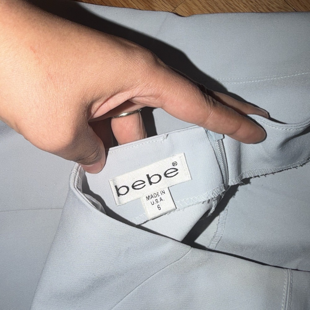 BEBE Womens Icy Light Blue Mini Dress Open Back Strap Size 6 Vintage - Picture 9 of 14